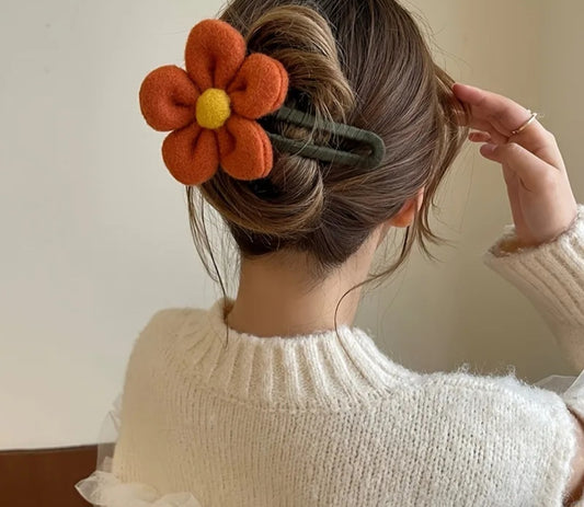 Large plush flower hair clip