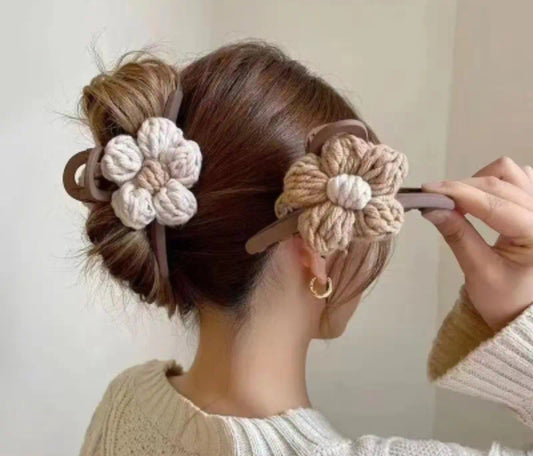 Knitted Floral Hair Claw Clip