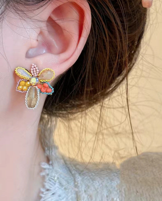 Flower design multicoloured Studs